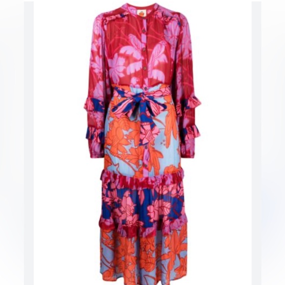 Farm Rio mixed living maxi tiered printed dress fit S /M 👇 - Picture 6 of 8